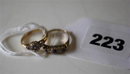 2 18ct gold diamond and sapphire rings